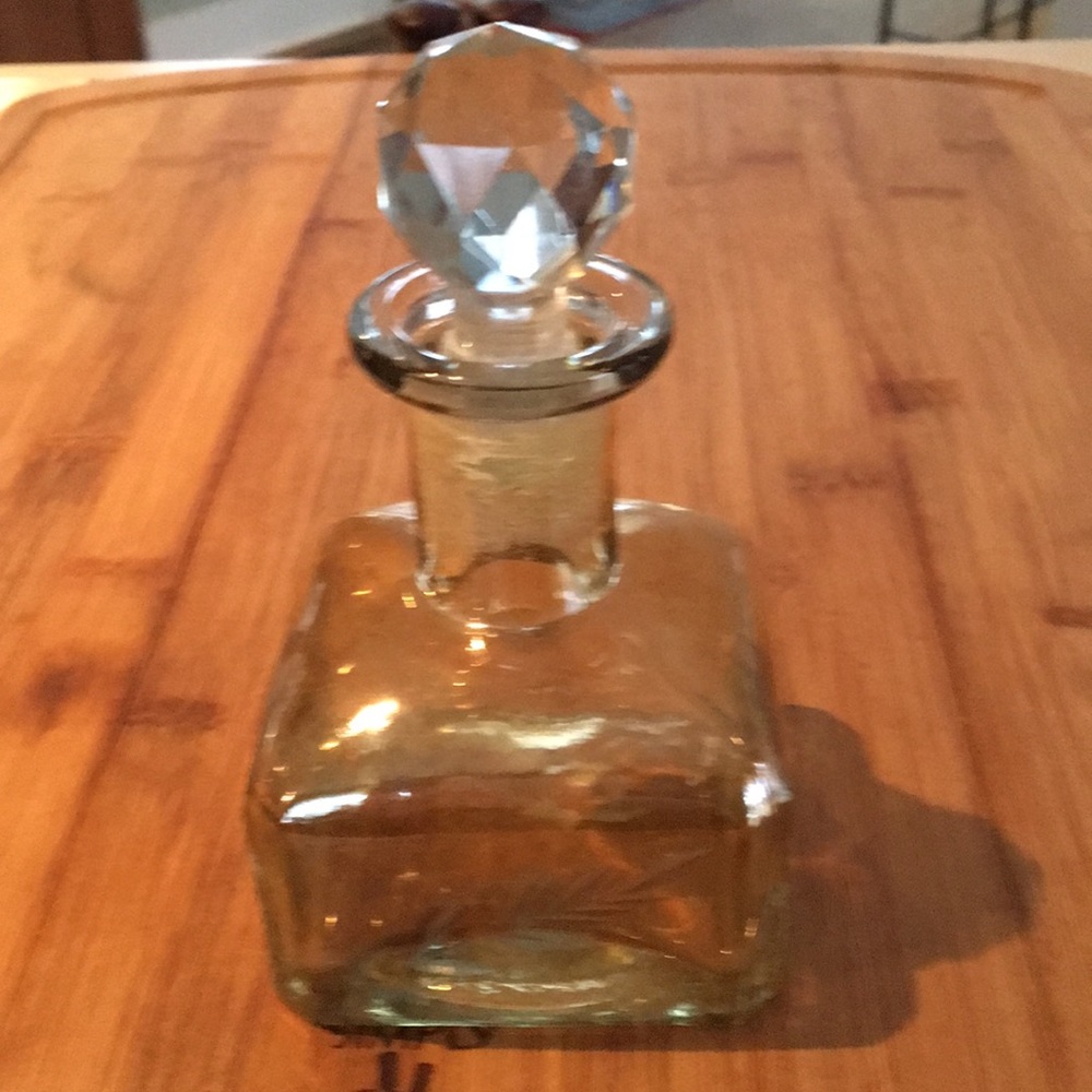 Vintage hand blown & etched decorative bottle.